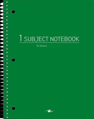 One Subject Spiral Notebook, College Ruled, 3 Hole Punch, Perforated, 10.5" x 8", 70 Sheets, Assorted Poly Covers
