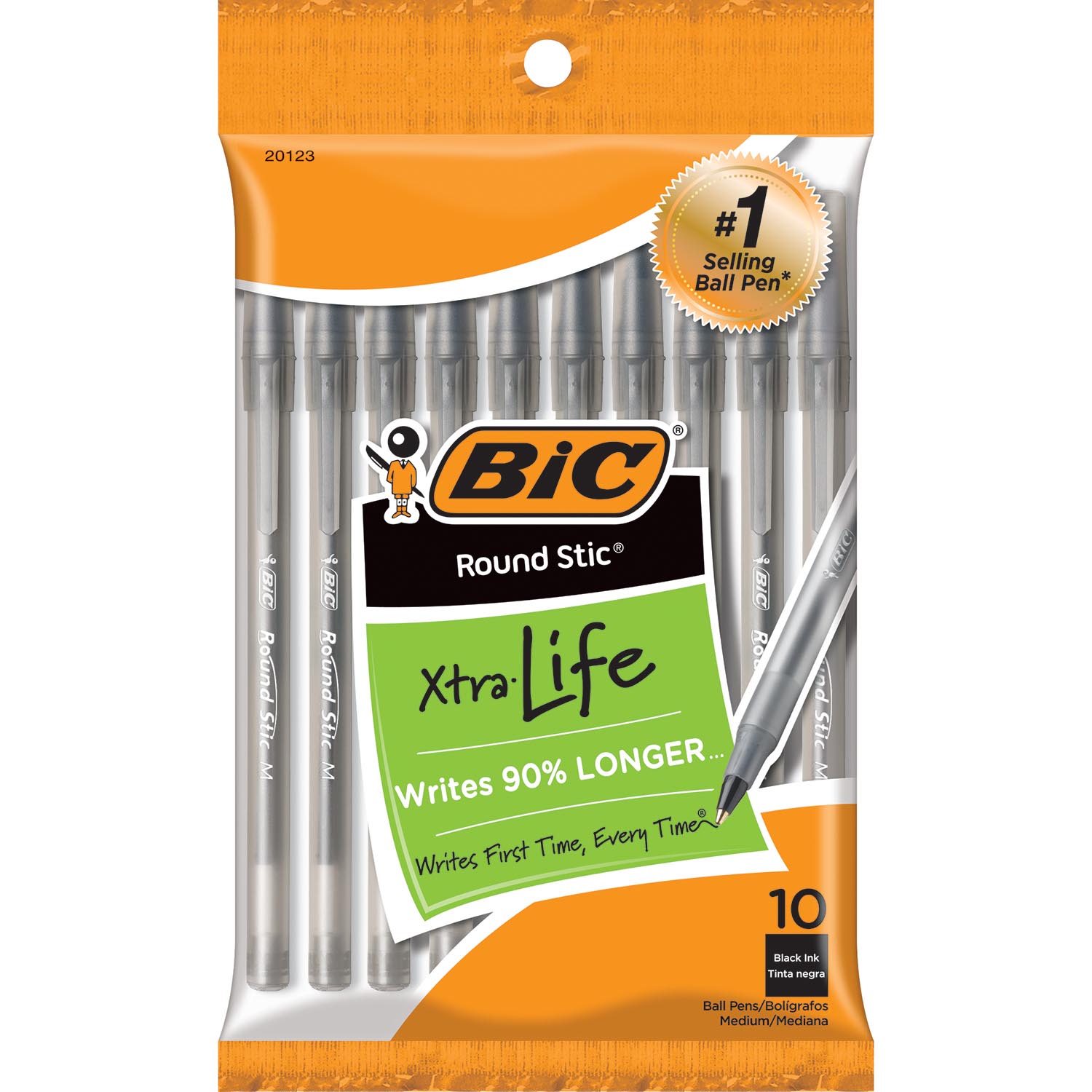 BIC Round Stic Xtra Life Ball Pen Black 10Pack