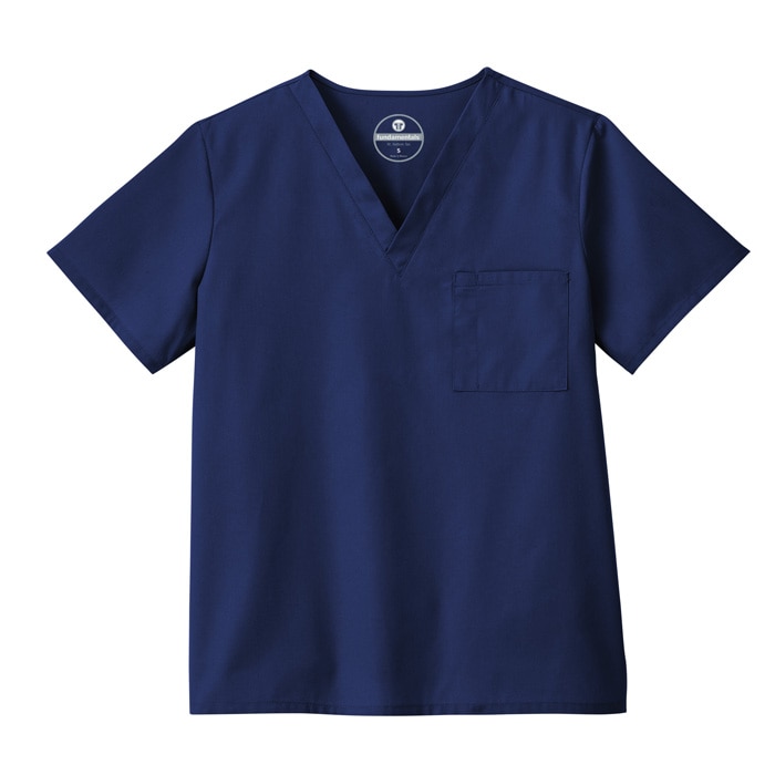 Unisex 29" V-Neck Navy Scrub Top + Bunker Hill Nursing Patch