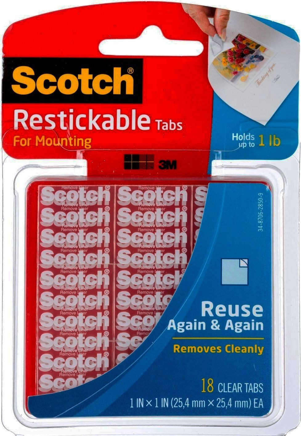 Scotch Restickable Tabs 1 in. x 1 in. Clear 18 Pack