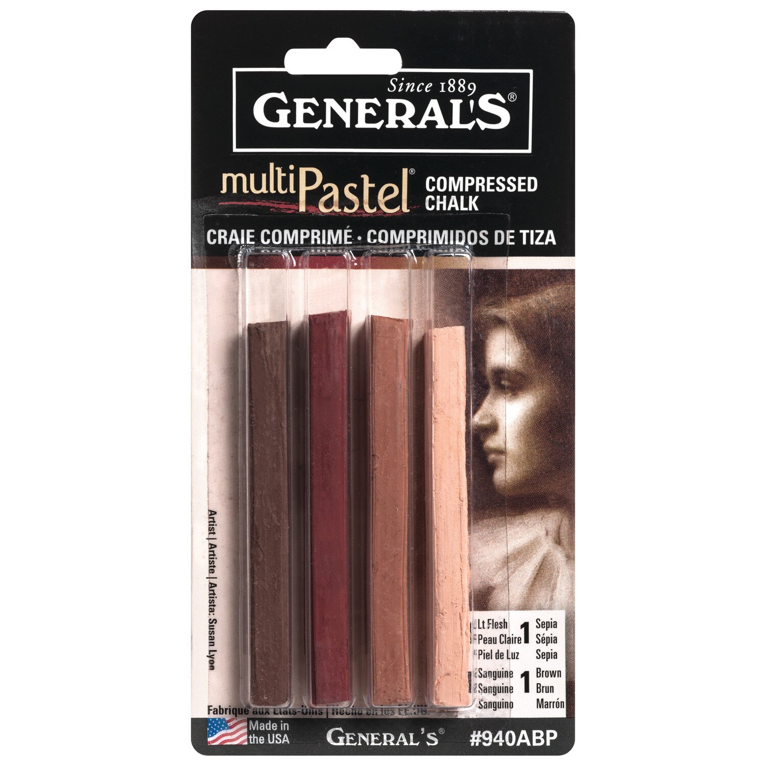 General Pencil Compressed Pastel Chalk Set, 4-Colors, Earth & Flesh Tones