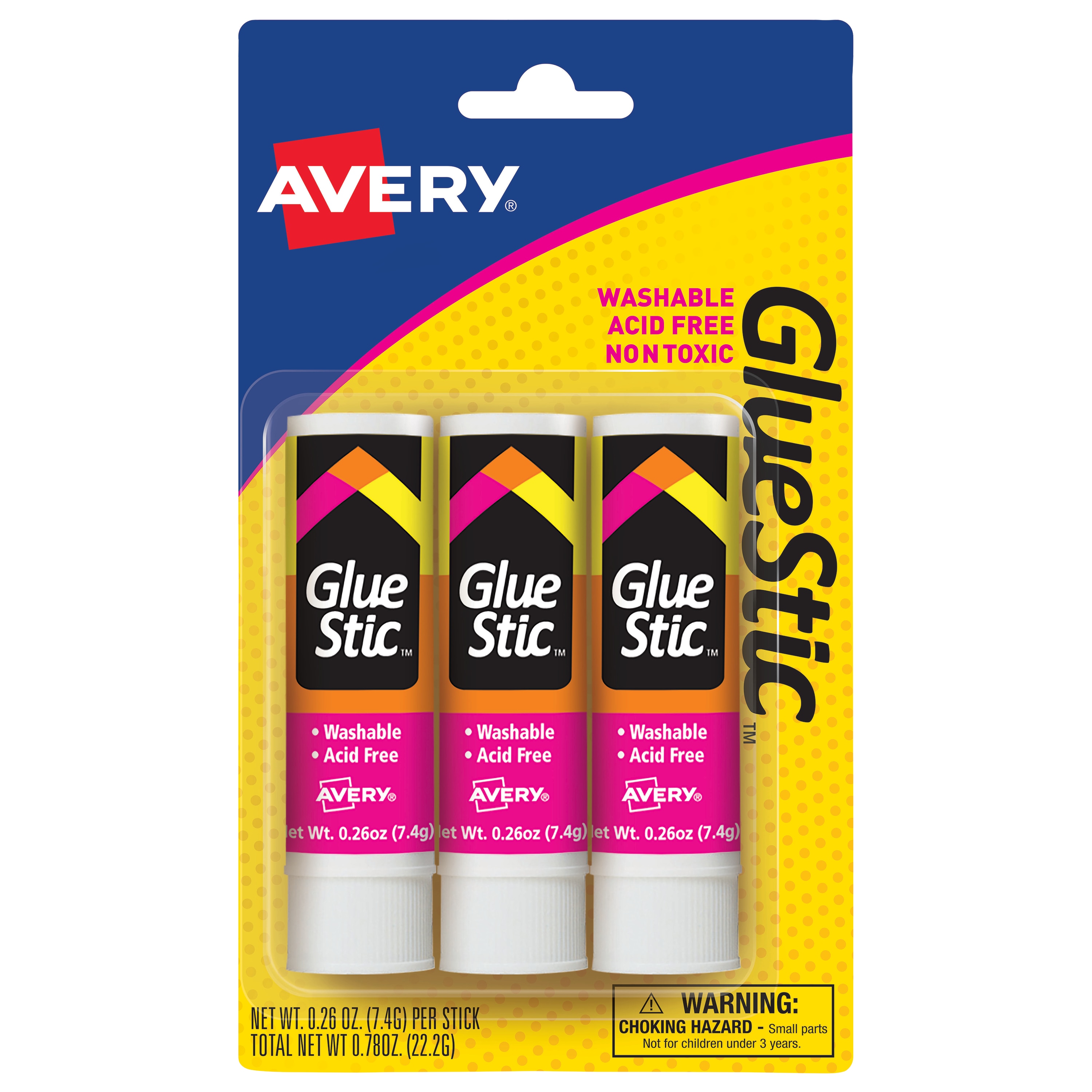 Avery Glue Stic White, 0.26oz, 3ct