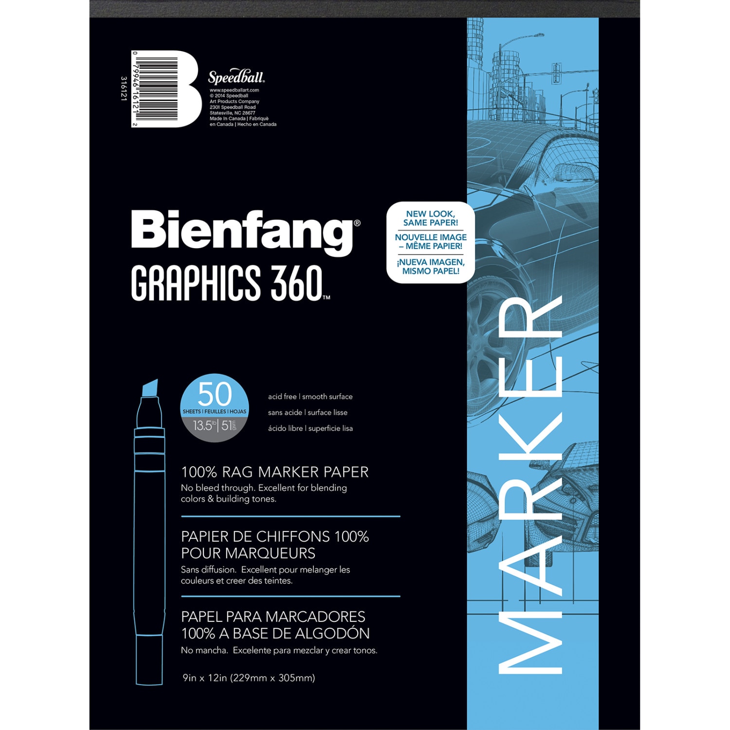 Bienfang Graphics 360 Marker Paper Pad, 50 Sheets,, 9" x 12"