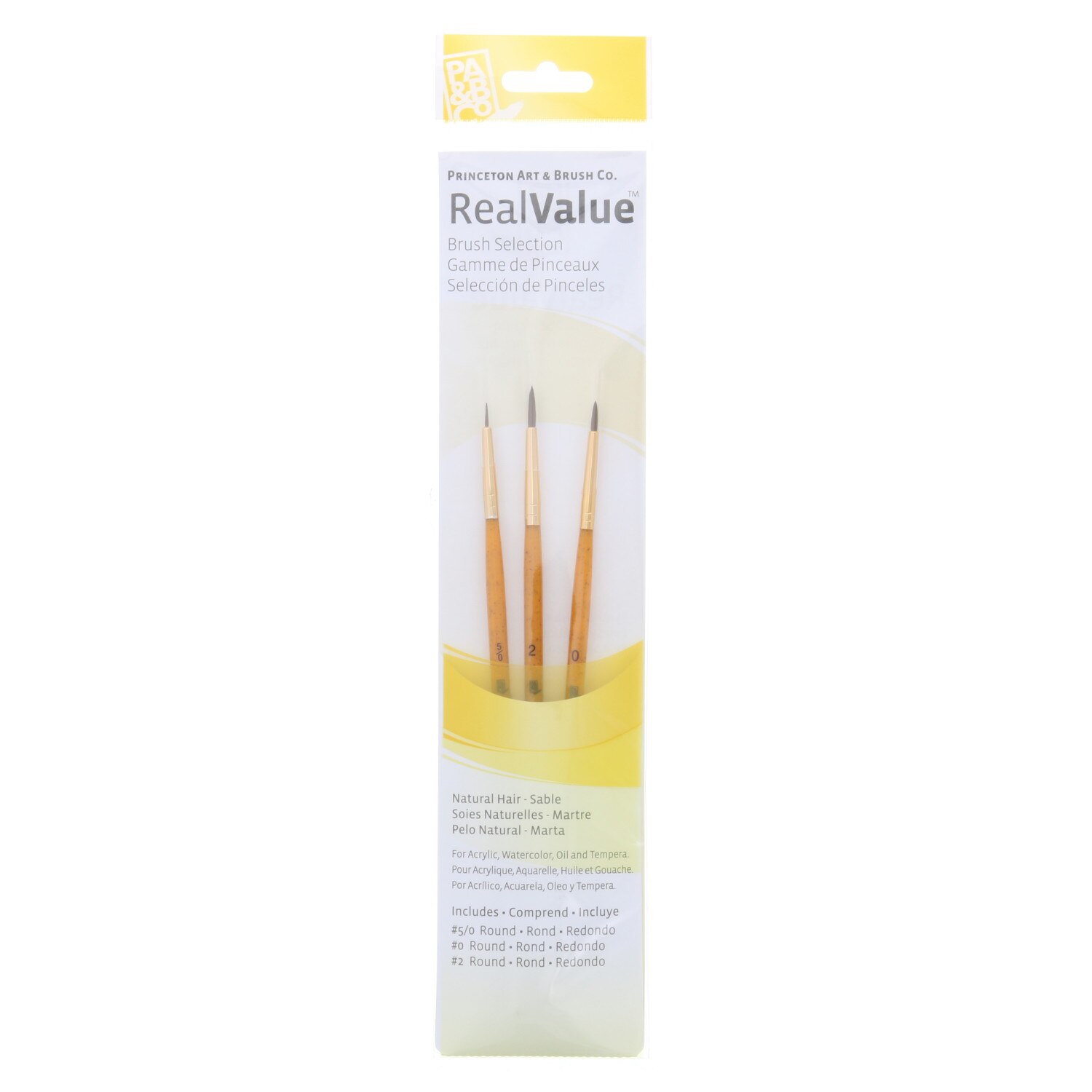 Princeton Brush Real Value 3-Brush Sable Brush Set, Round 5/0, 0, 2