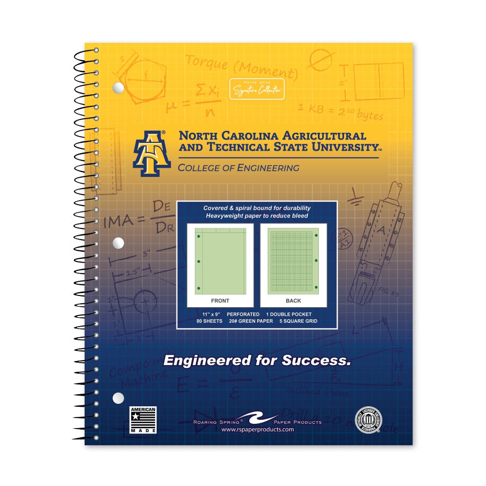 School Spirit Engineering Notebook, Green Tint 20# Paper with 1 Double Pocket