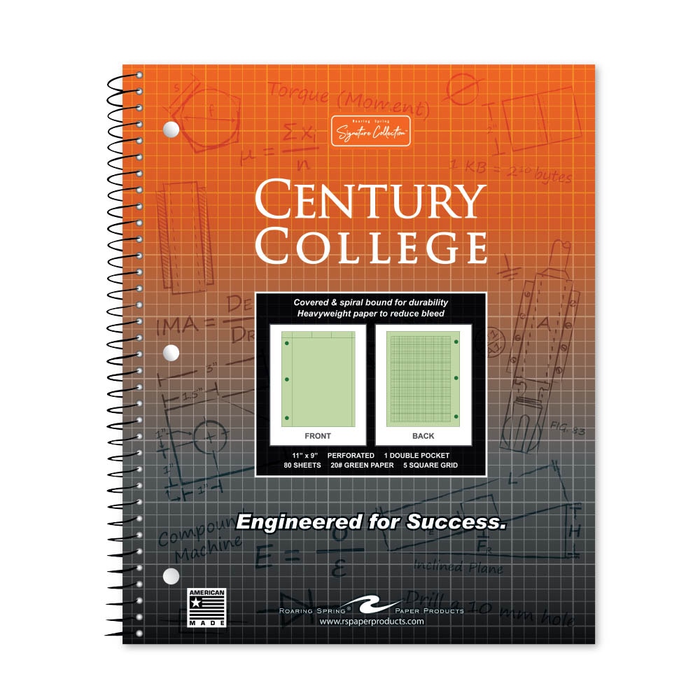 School Spirit Engineering Notebook, Green Tint 20# Paper with 1 Double Pocket