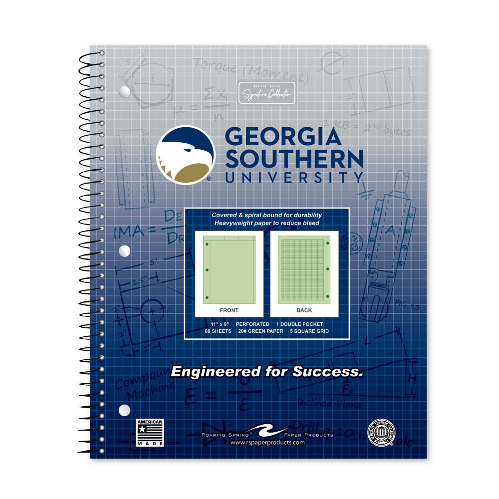 School Spirit Engineering Notebook, Green Tint 20# Paper with 1 Double Pocket