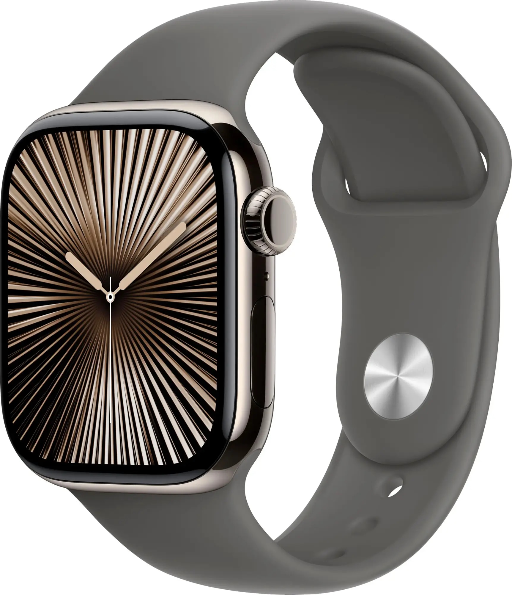 Apple Watch Series 10 GPS + Cellular 42mm Natural Titanium Case with Stone Gray Sport Band - S/M