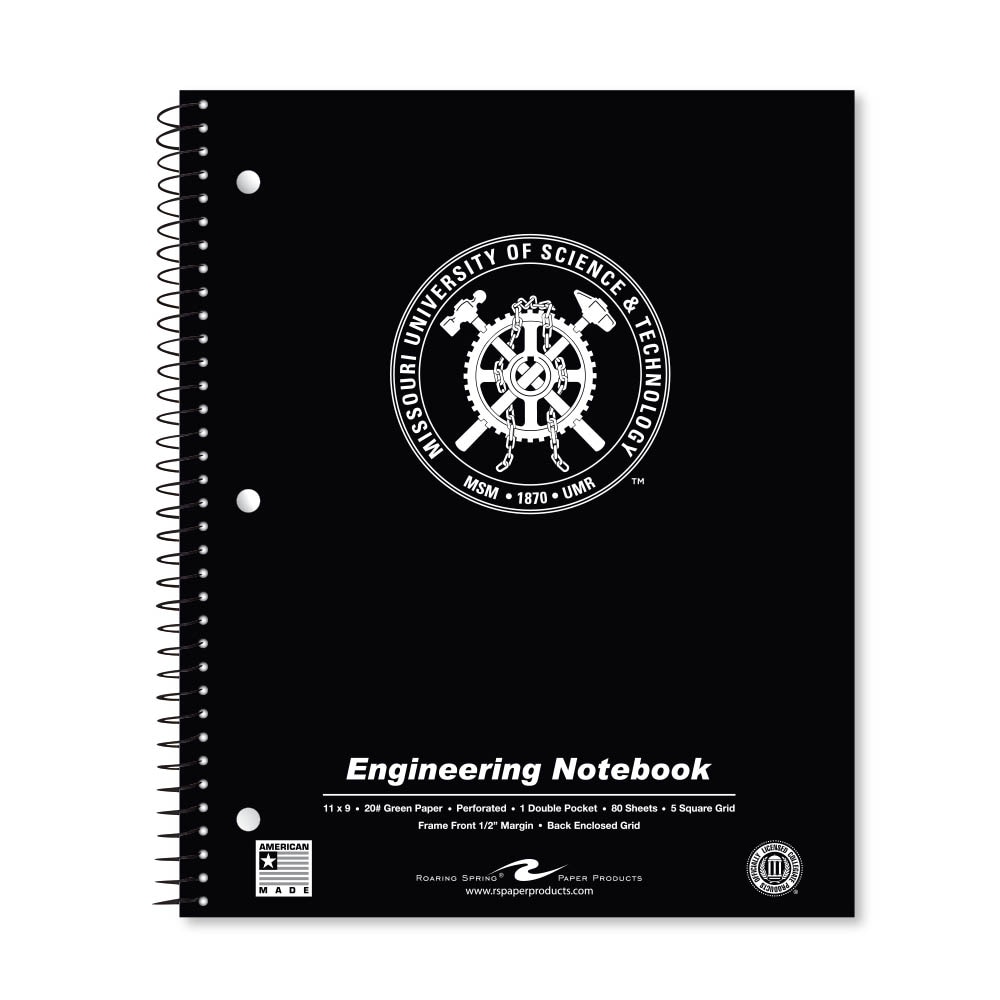 School Spirit Engineering Notebook, Green Tint 20# Paper with 1 Double Pocket