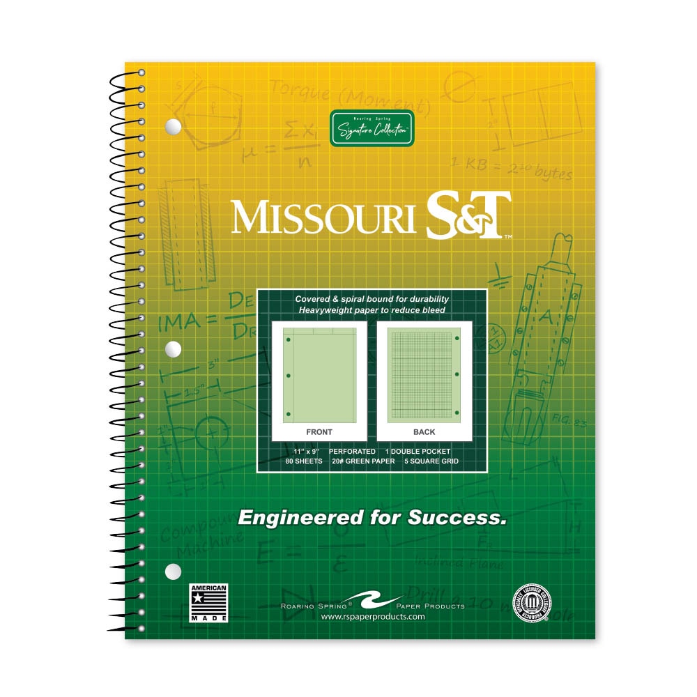 School Spirit Engineering Notebook, Green Tint 20# Paper with 1 Double Pocket
