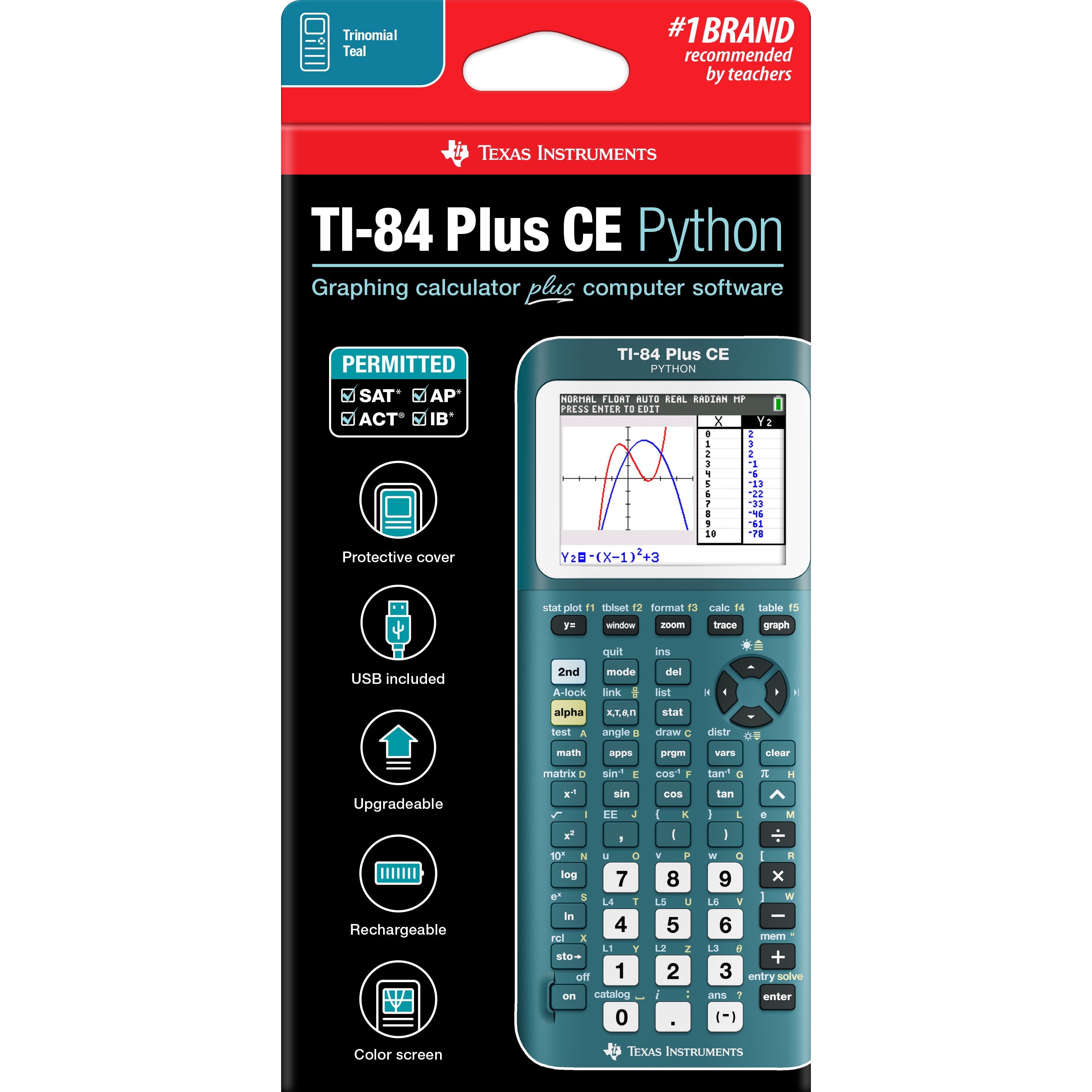 TI 84+ CE Graphing Calculator 1Pk BP Trinomial Teal
