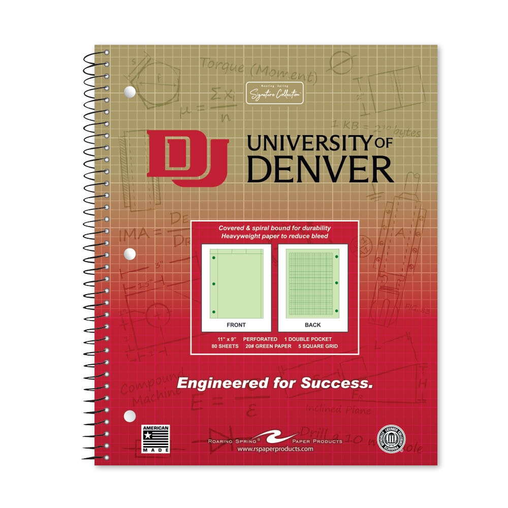 School Spirit Engineering Notebook, Green Tint 20# Paper with 1 Double Pocket