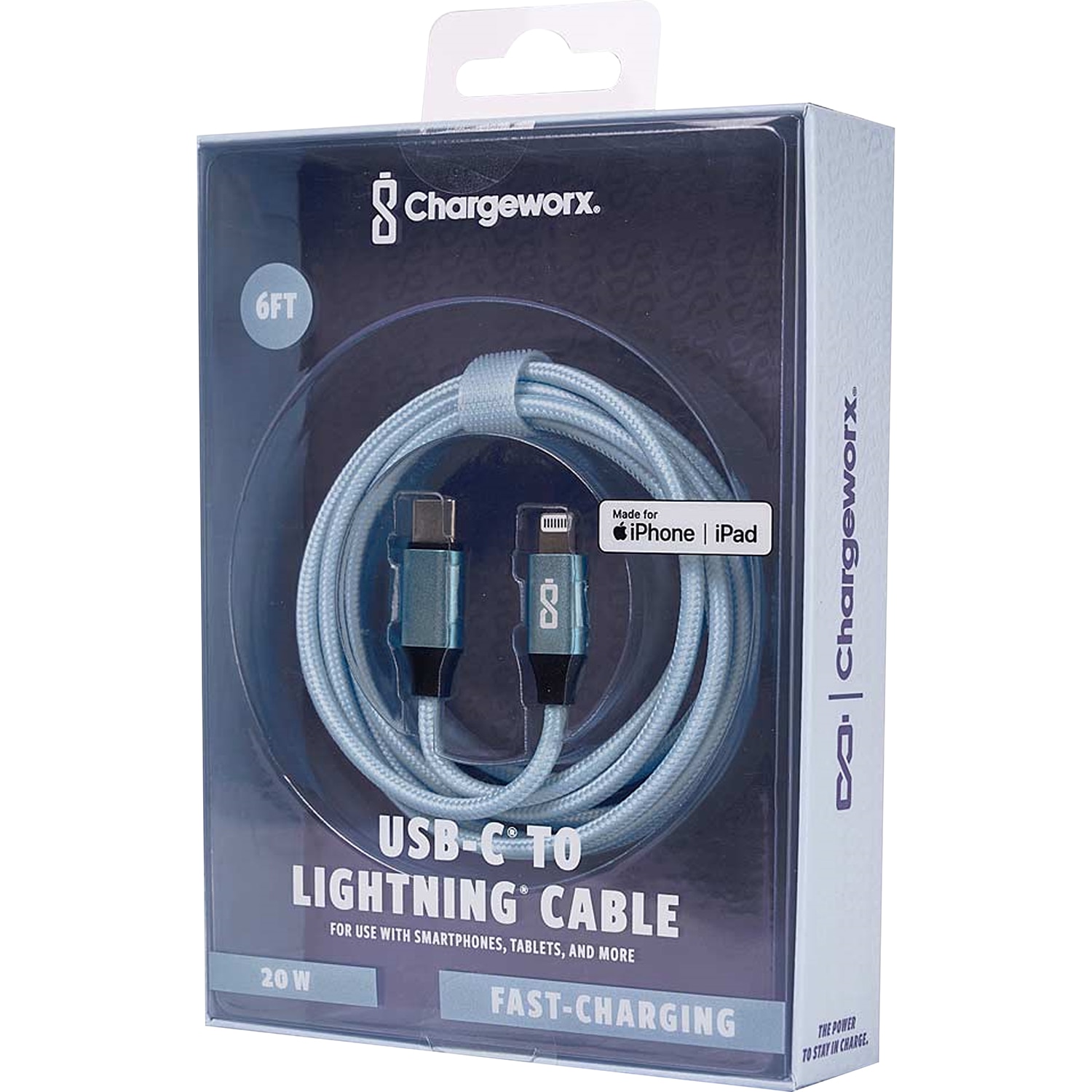Chargeworx Nylon Tuff PD20 USB Cable 6Ft Chambray Blue