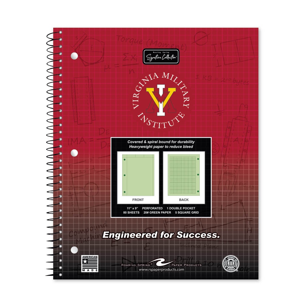 School Spirit Engineering Notebook, Green Tint 20# Paper with 1 Double Pocket