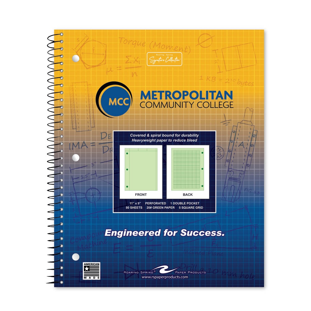 School Spirit Engineering Notebook, Green Tint 20# Paper with 1 Double Pocket