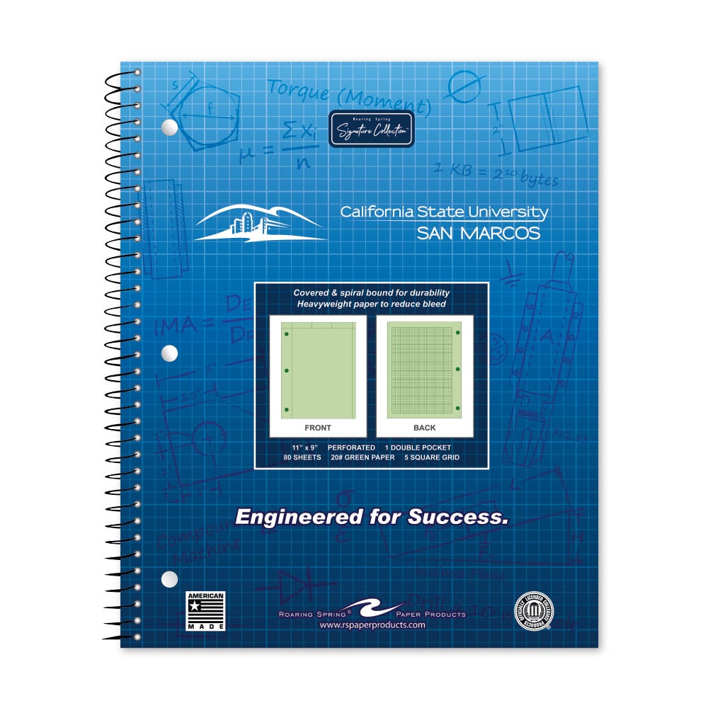 School Spirit Engineering Notebook, Green Tint 20# Paper with 1 Double Pocket