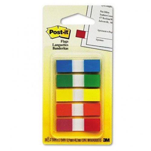 3M Post-it Flags Assorted Primary Colors, 100 Flags