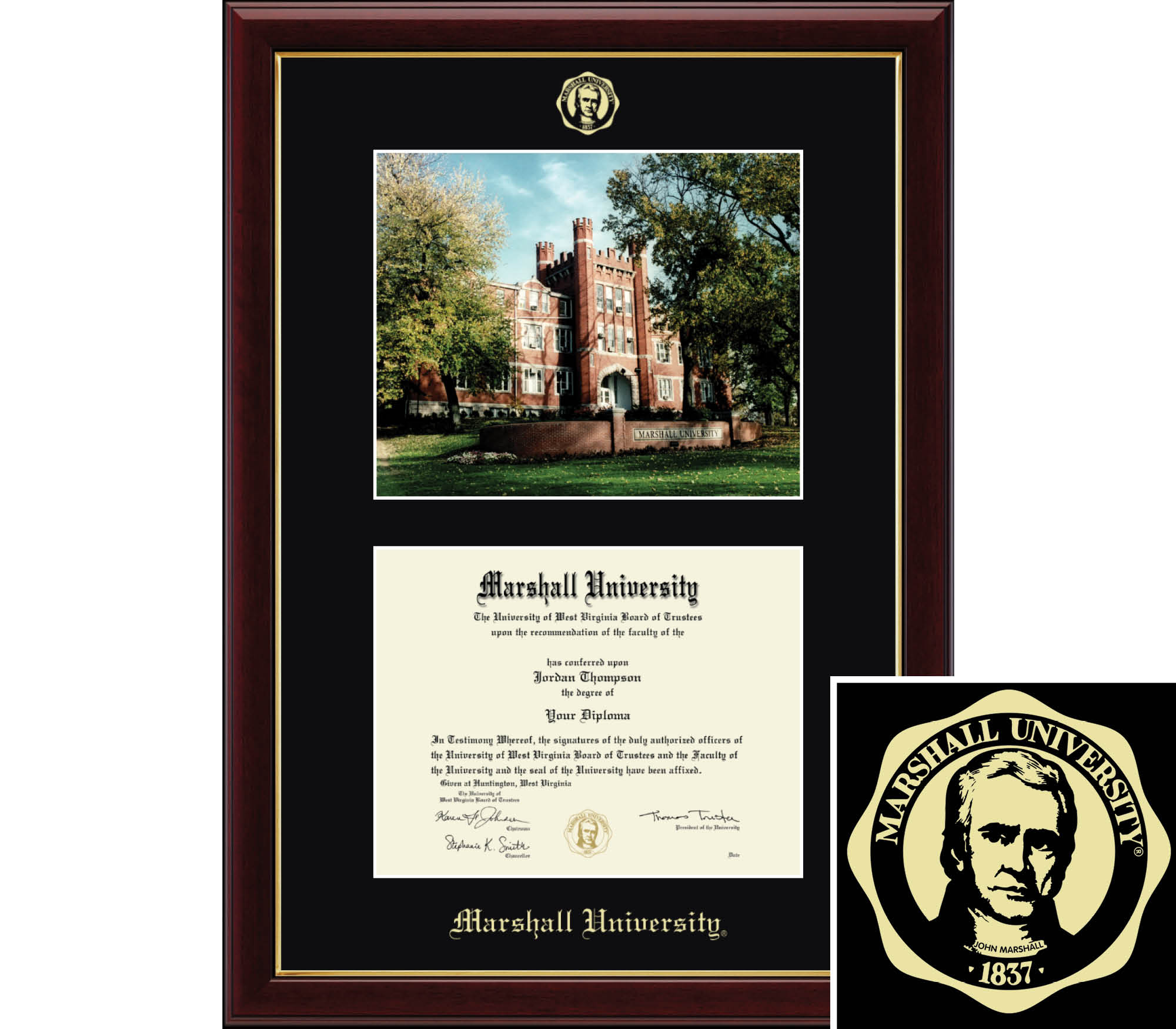 Church Hill Classics Campus Scene 8.5x11 Cherry Diploma Frame
