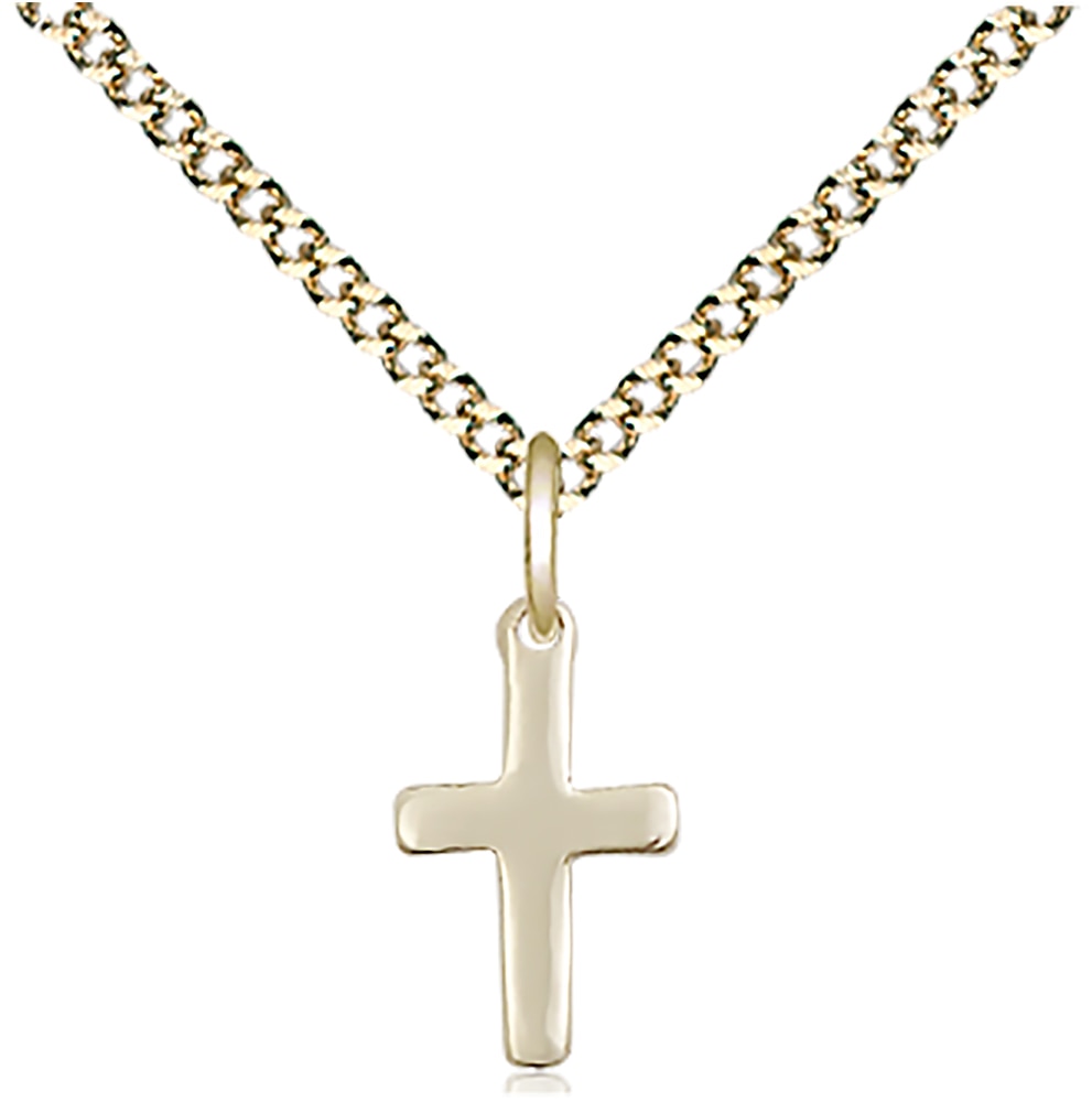 14kt Gold Filled Cross Pendant on an 18-inch Gold Plate Light Curb Chain.  Handmade in the USA