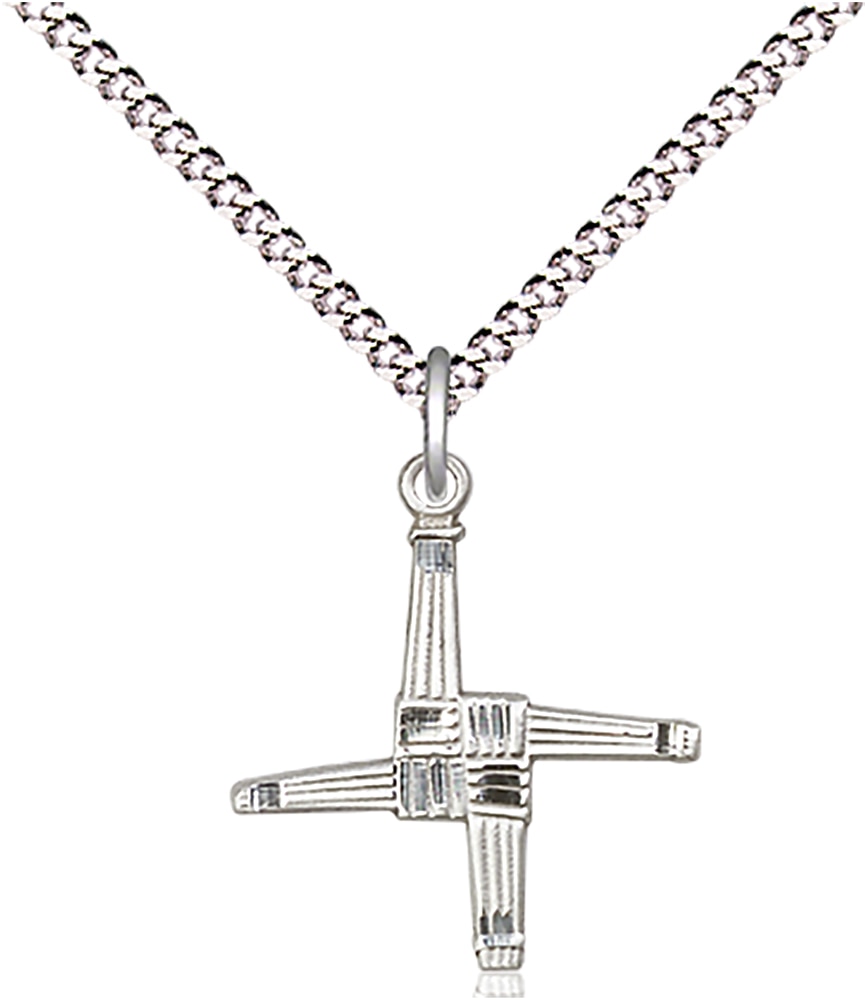 Sterling Silver Saint Brigid Cross Pendant on an 18-inch Light Rhodium Light Curb Chain.  Handmade in the USA