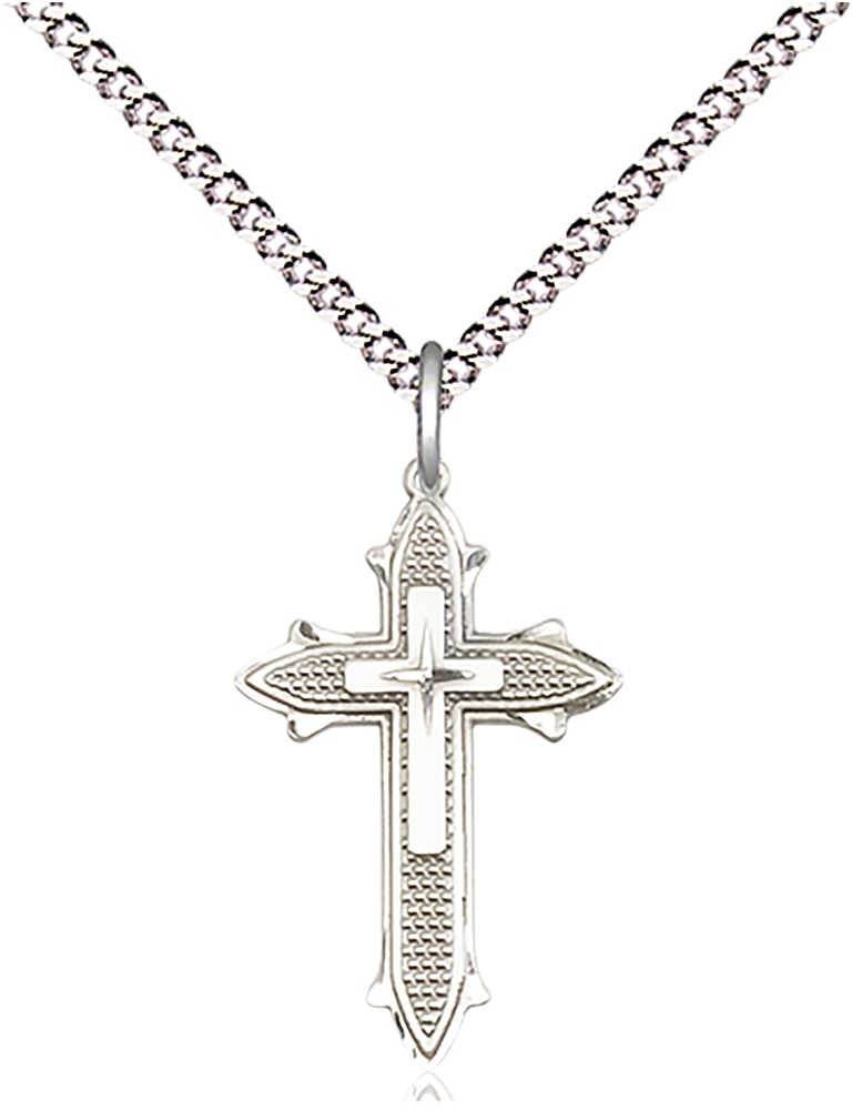 Sterling Silver Cross on Cross Pendant on an 18-inch Light Rhodium Light Curb Chain.  Handmade in the USA