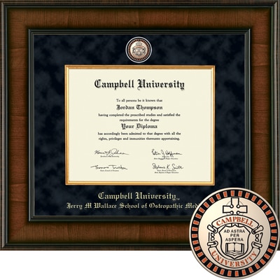 Church Hill Classics 14.5" x 22" Presidential Walnut Jerry M. Wallace School of Osteopathic Medicine Diploma Frame