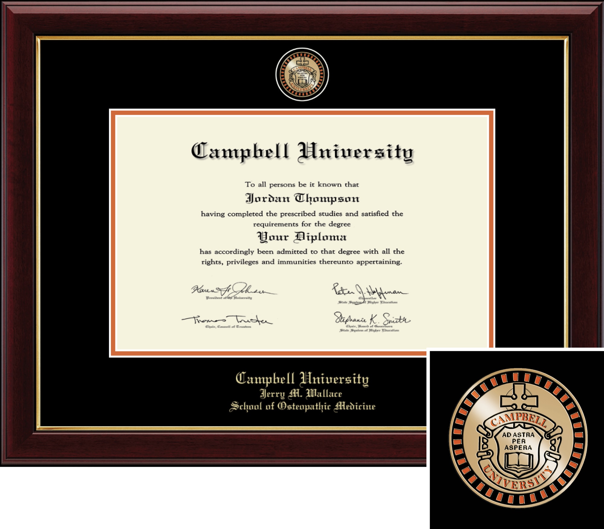 Church Hill Classics 14.5" x 22" Masterpiece Cherry Jerry M. Wallace School of Osteopathic Medicine Diploma Frame