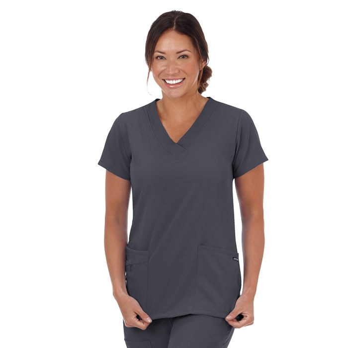 Short Sleeve Zipper Scrub Top CHAR M