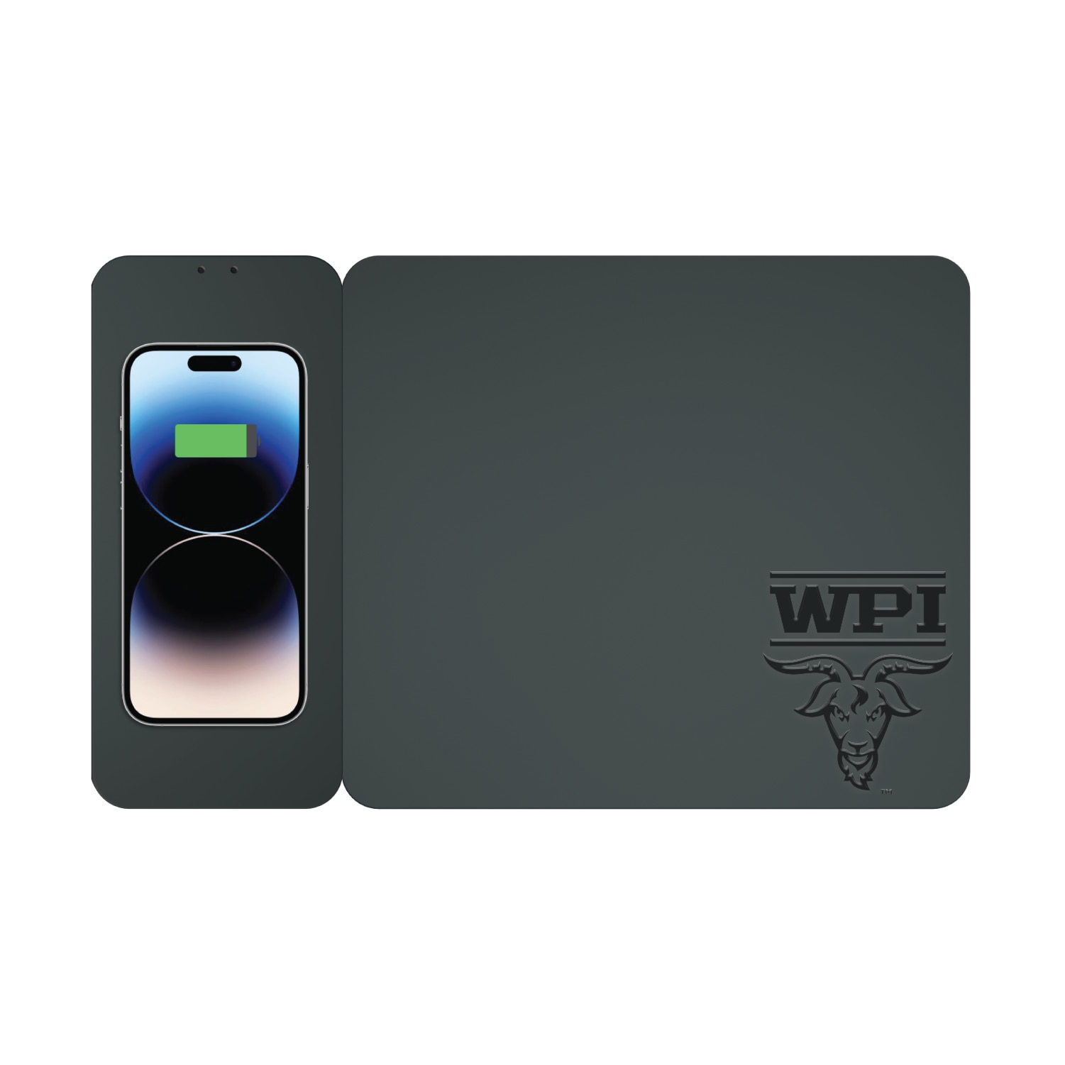 Worcester Polytechnic Institute Leather Wireless Charging Mouse Pad, Black, Alumni V2