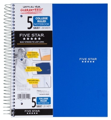 Five Star Trend Wirebound Notebook 5 Subject College Ruled 11 x 8 12 Assorted Colors