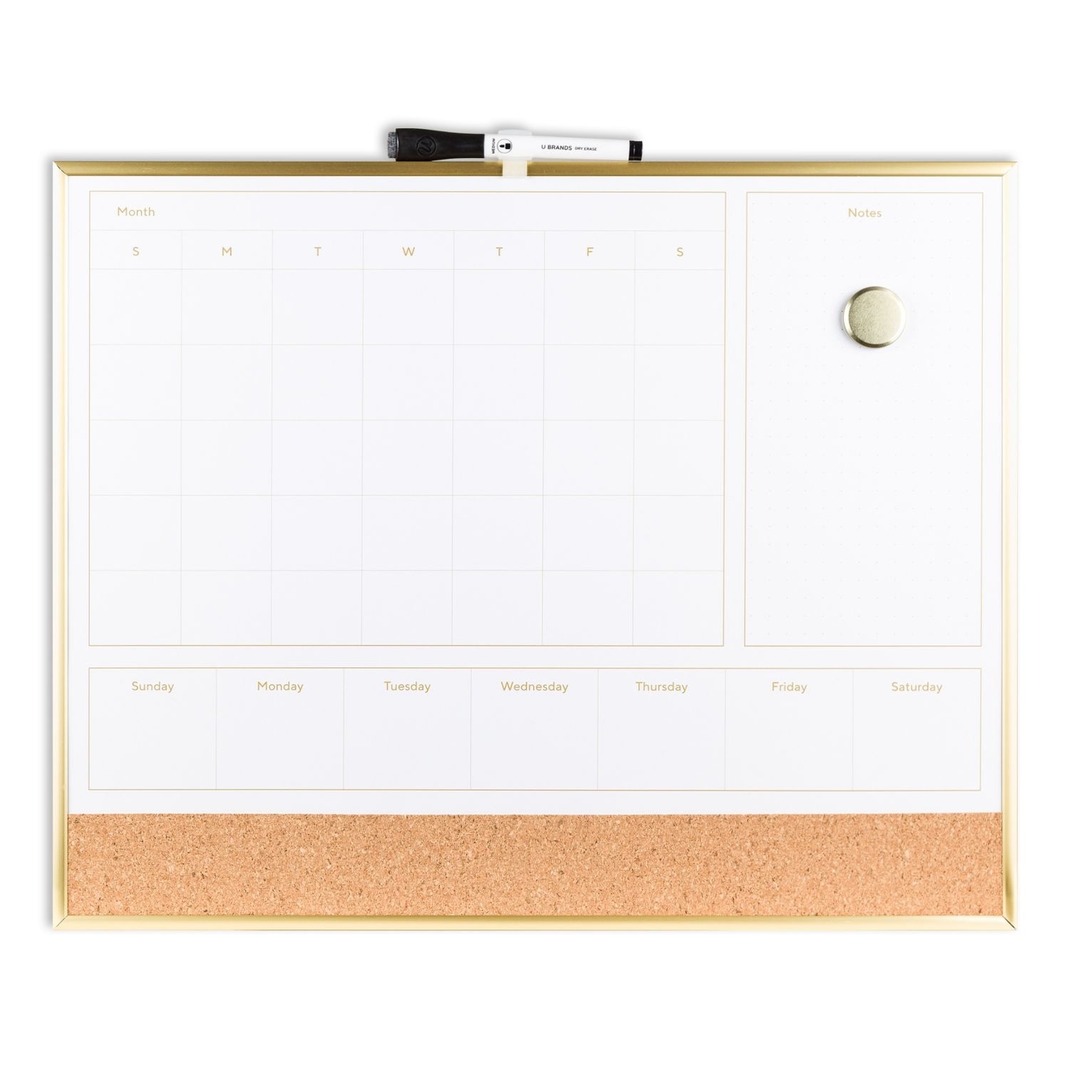 U Brands Dry Erase Combo Planner Board, Metal Frame Gold 16x20